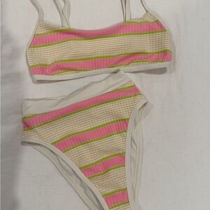 L*Space Striped Bikini Set with Pink and Green Accents